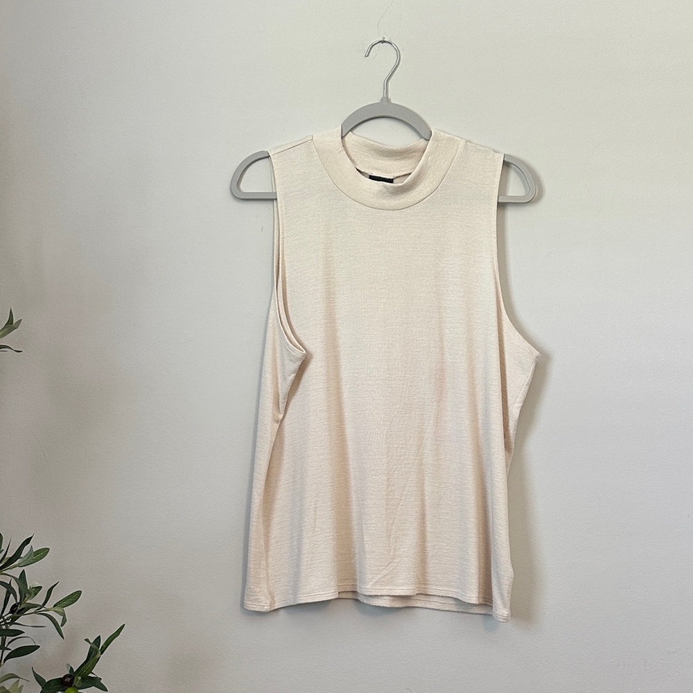 Worthington Sleeveless Mock Neck Tank Top in Light Cream